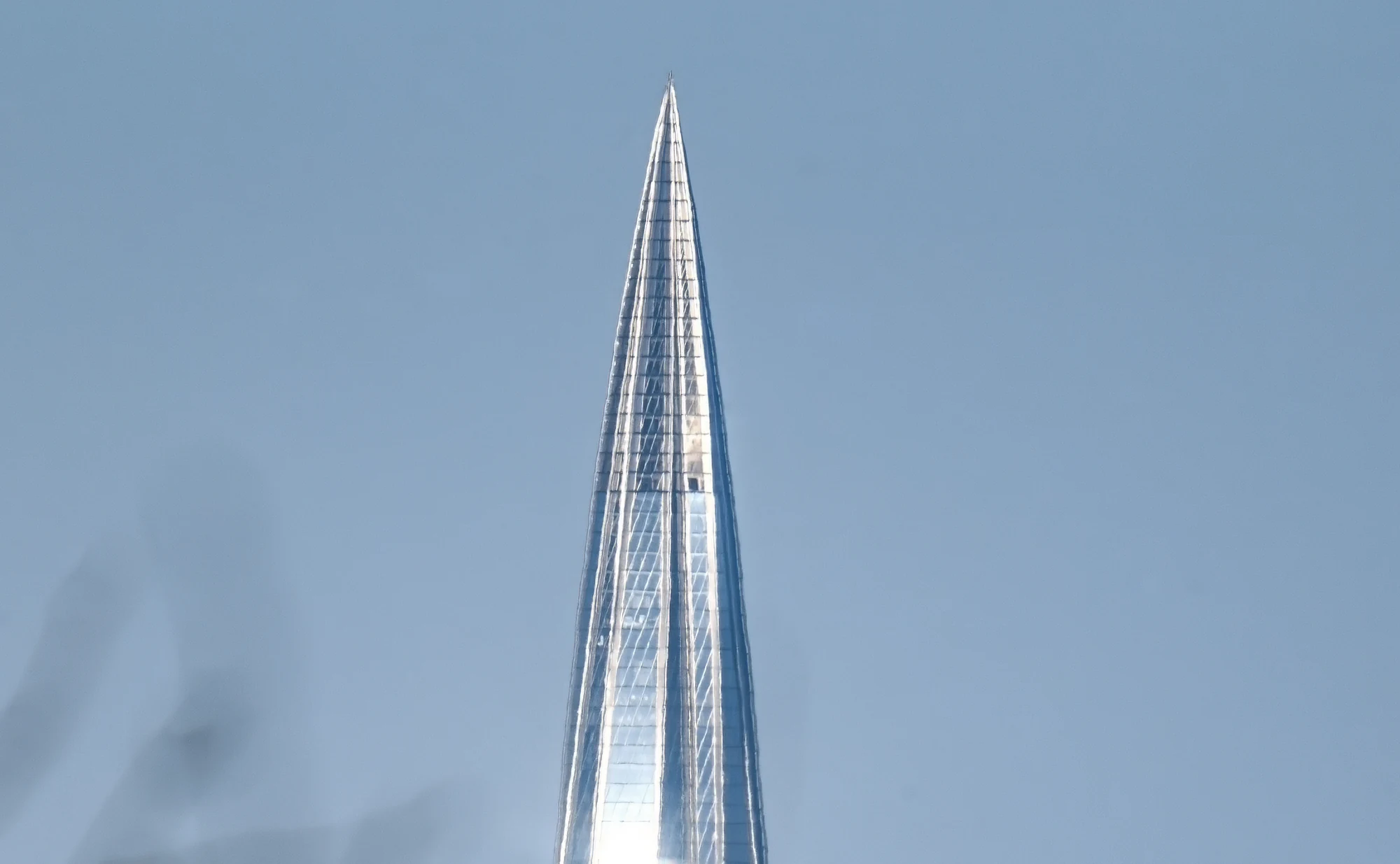 Lakhta Center spire photographed from 25 kilometres